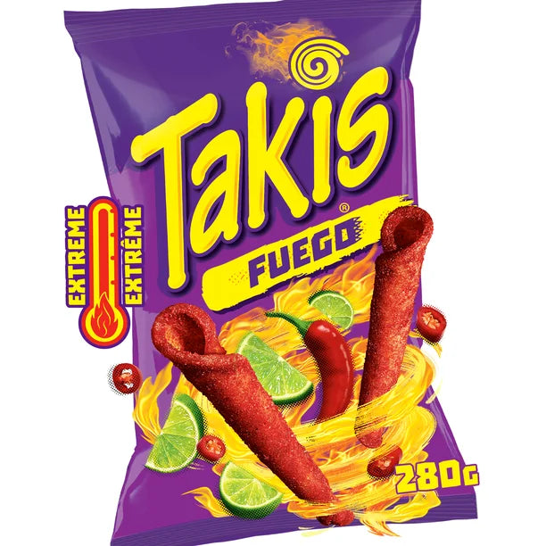 Takis Fuego Rolled Tortilla Chips, Spicy Red Chili &amp; Lime Flavor 280g